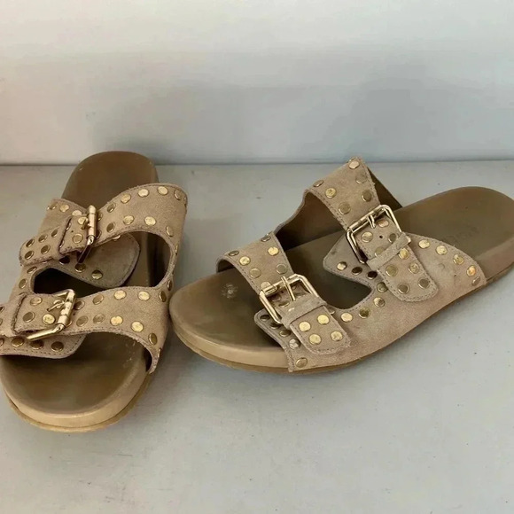 Steve Madden Emma Beige sandals gold studs - Picture 1 of 4
